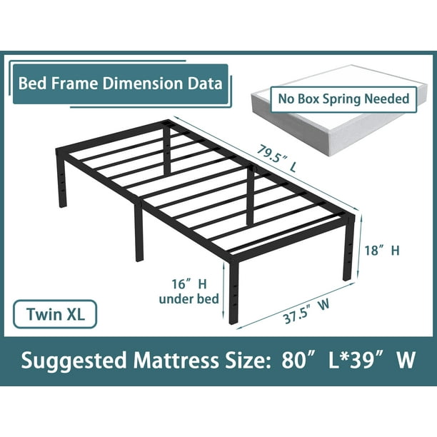 Rooflare 18'' Heavy Duty Twin XL Metal Platform Bed Frame for Adult,Black - new