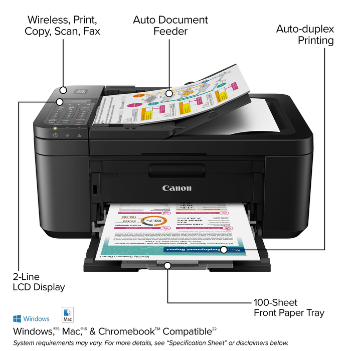 canon pixma tr4722 all-in-one wireless inkjet printer with adf, mobile print and fax - new