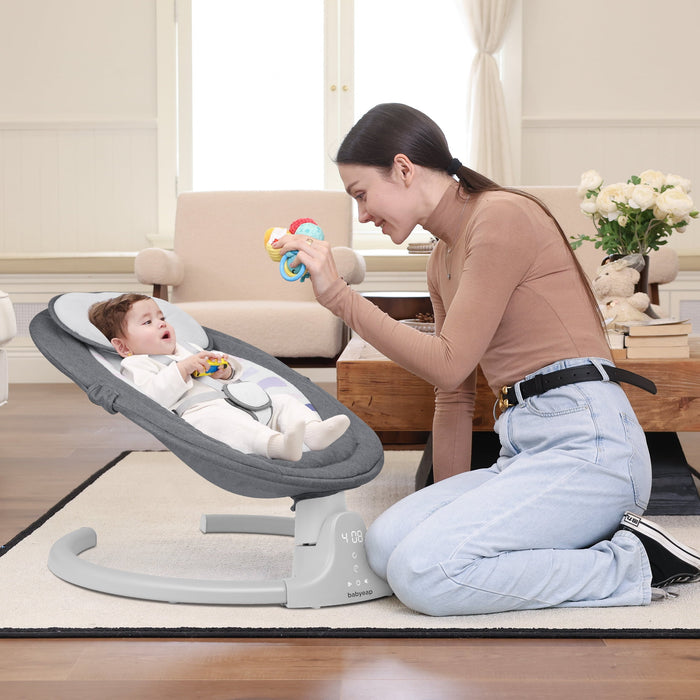 Babyeap Baby Swing for Infants - APP Remote Bluetooth Control, 5 Speed Settings, 10 Lullabies, Gray - new