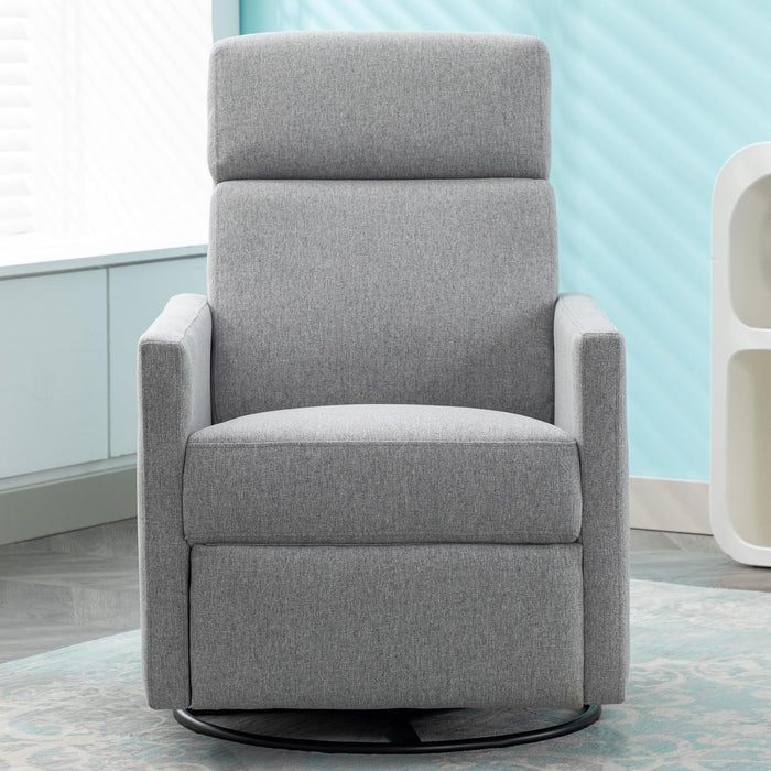 Merax Gray Modern Upholstered Manual Swivel Recliner Chair w/Headsupport Adjustable Nursery Glider Rocker for Living Room, Bedroom, Set of 1 - new