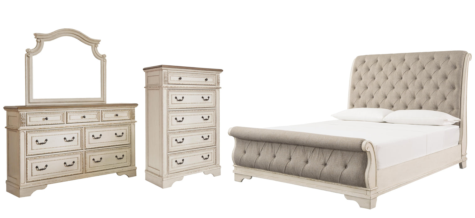 Realyn Chipped White Sleigh Bedroom Collection