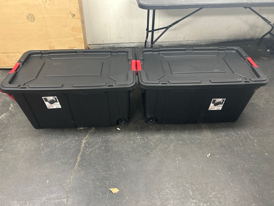 Sterilite Extra Large Storage Bin, 40 Gallon Wheeled Plastic Storage Container with Handle, Black - new