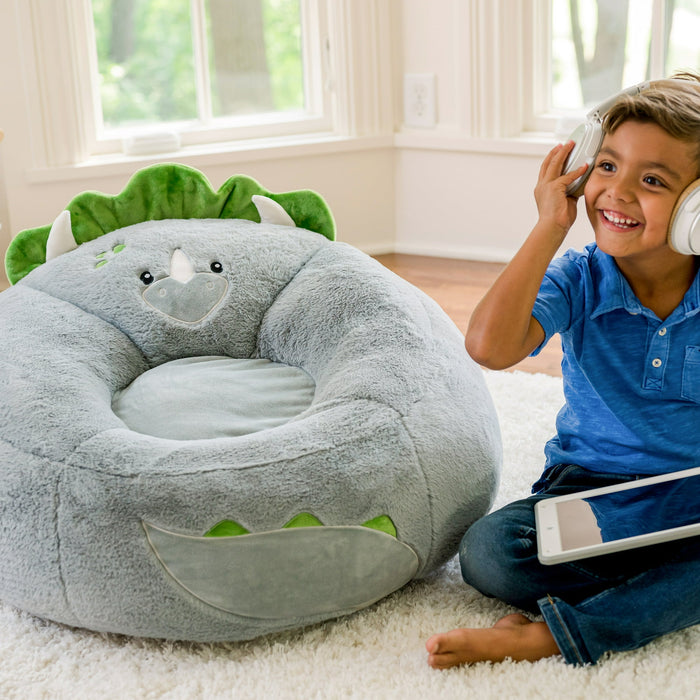 Your Zone Kids Soft Plush Dinosaur Bean Bag Chair, Grey -
