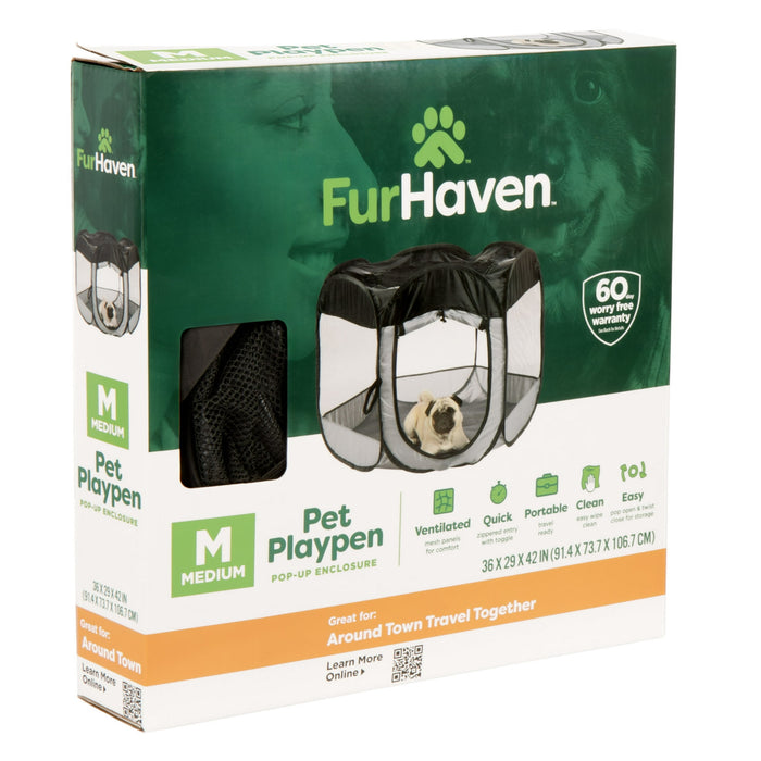 FurHaven Pet Products Medium Portable Mesh Playpen Pop-Up Enclosure For Dogs & Cats, Black - new