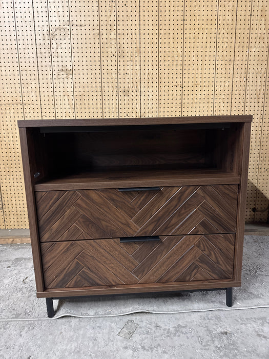 Better Homes & Gardens Wyatt Geo 2-Drawer Nightstand with USB, Walnut Finish - new