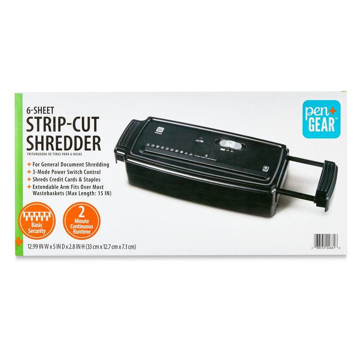 Pen+Gear 6-Sheet Strip Cut Credit Card & Paper Shredder, Black - new
