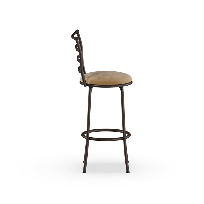 Mainstays 3 Pack Indoor Adjustable 24" or 29" Bronze Ladder Back Swivel Barstool, Tan Microfiber Seat - new