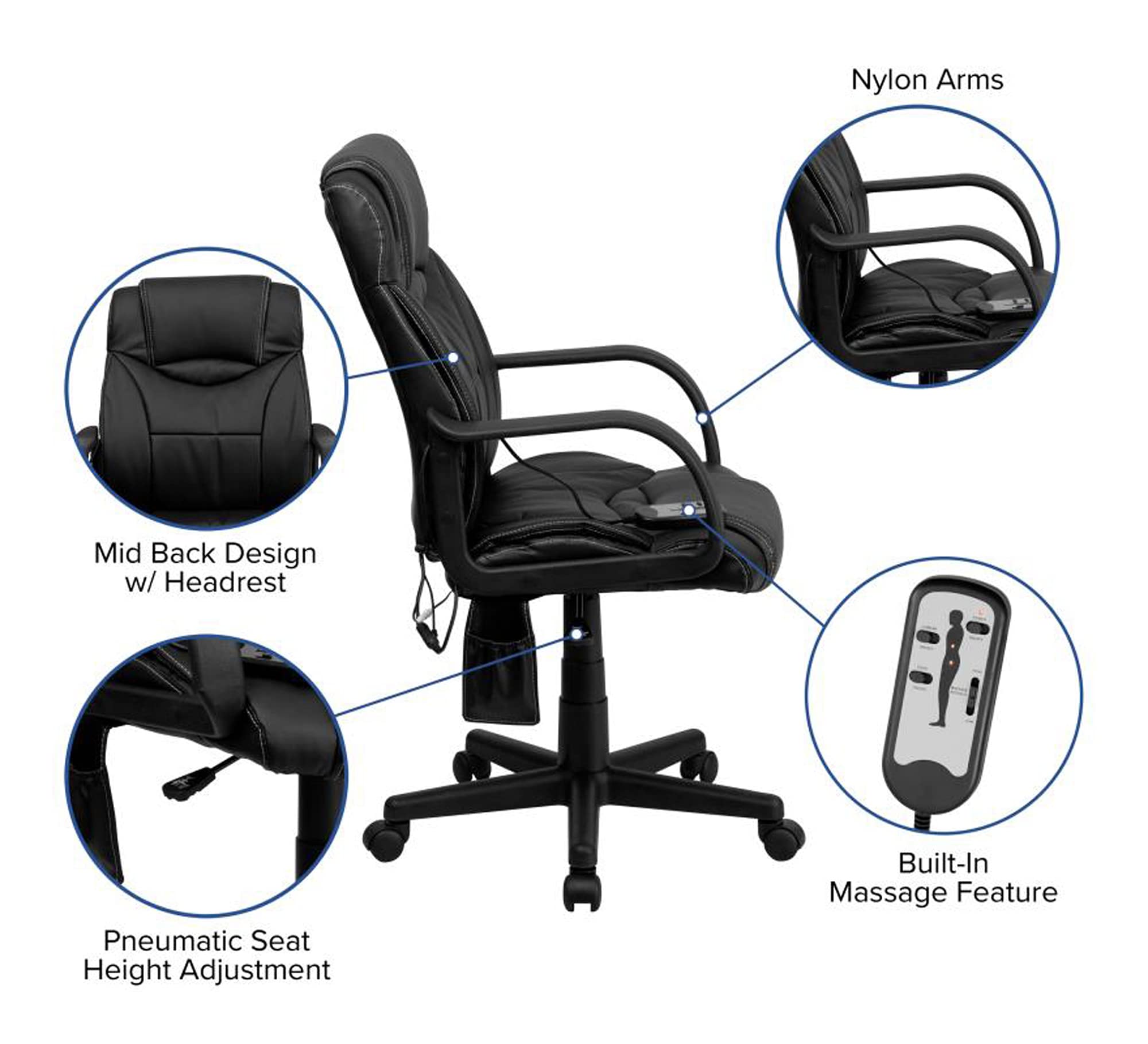 Offex High Back Massaging Black Leather Executive Office Chair - open_box