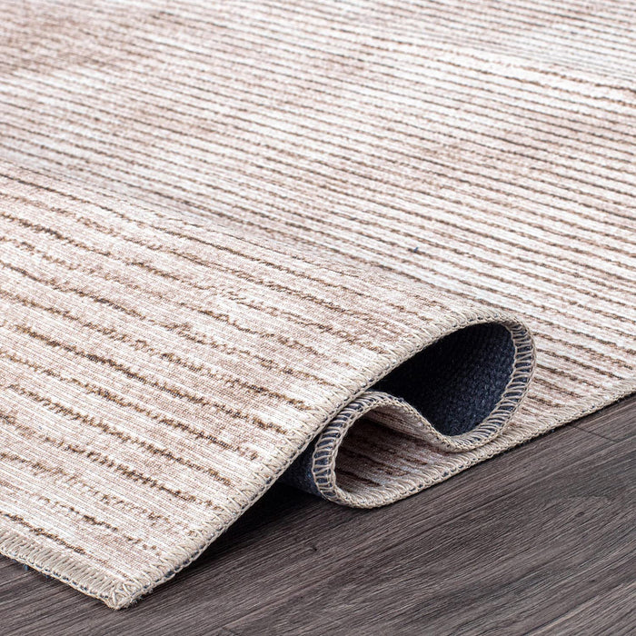 Area Rug 3'3"x5' Beige Contemporary Distressed Stripe Stain Resistant Flat Weave Eco Friendly Premium Recycled Machine Washable - new