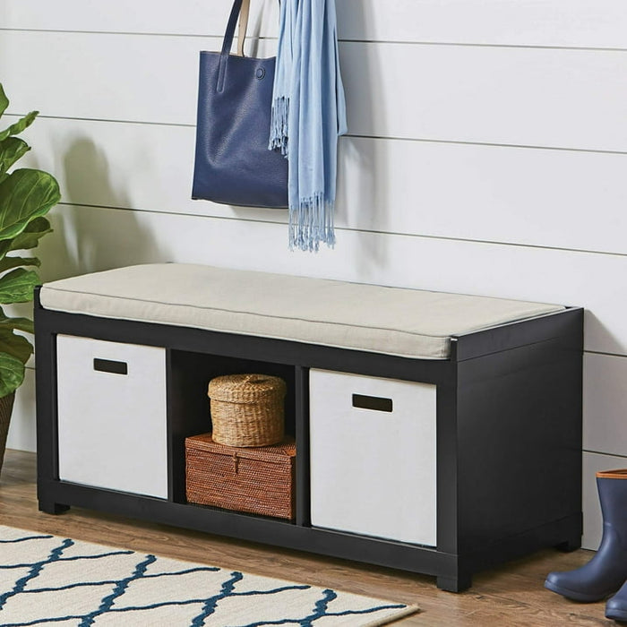 Better Homes and Gardens 3-Cube Upholstered Storage Bench, Black - new