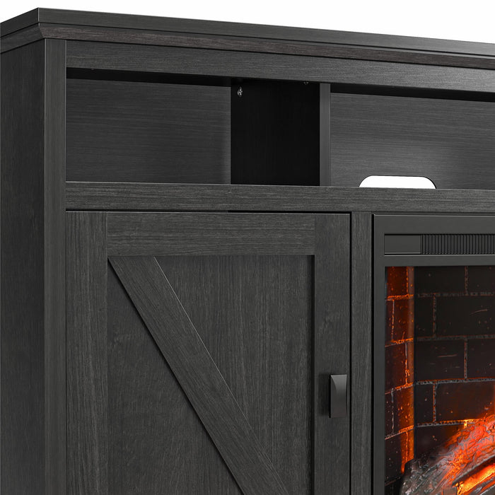 Ameriwood Home Ashton Lane Electric Fireplace TV Stand for TVs up to 65, Black Oak - open_box