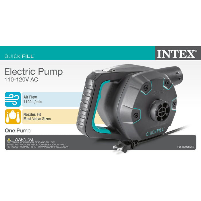 Intex Premium Quick-Fill 120V AC Electric Air Pump for Air Mattress & Inflatables, 3 Nozzles - Gray/Green - new