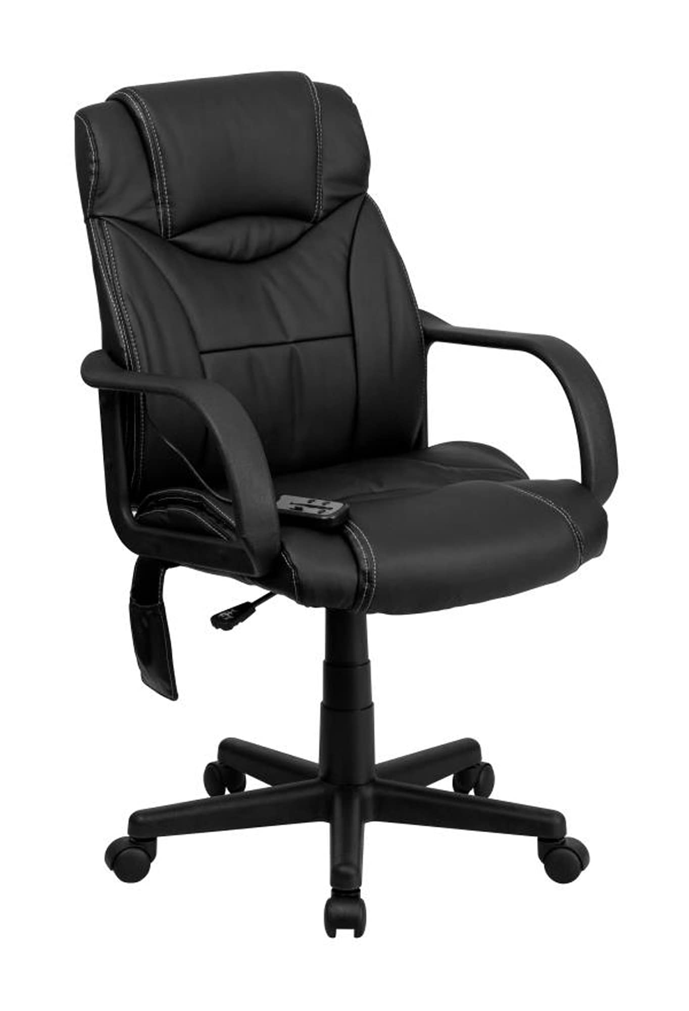 Offex High Back Massaging Black Leather Executive Office Chair - open_box