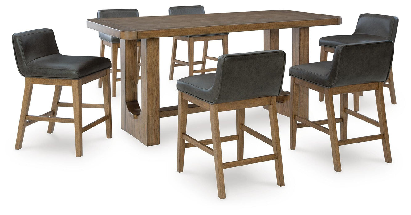 Cabalynn Light Brown Cabalynn Counter Height Dining Table and 6 Barstools