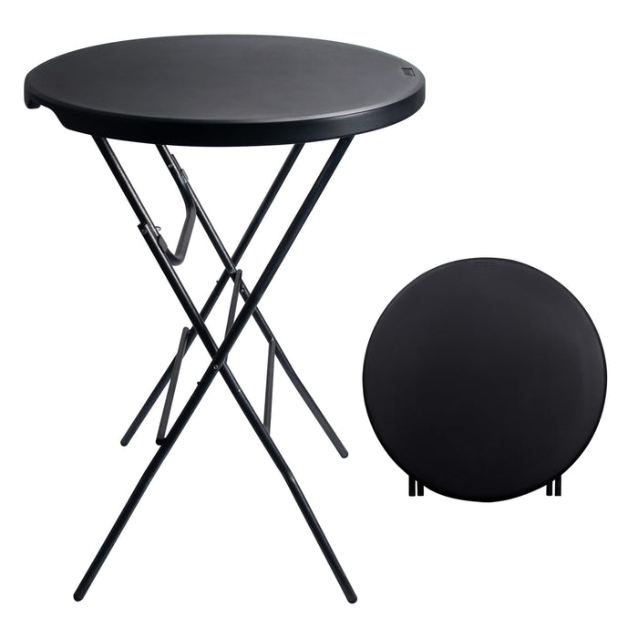 Byliable 32in Cocktail Table Folding High Top, Round Portable Plastic Bar Height Table for Parties,Patio,Dining Room, Banquet, Indoor Outdoor, Black - new