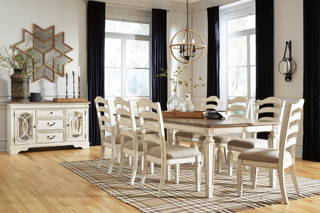 Realyn Chipped White Realyn Dining Table and 8 Chairs