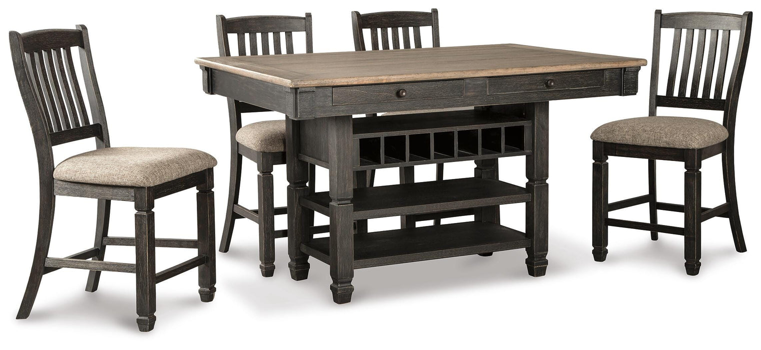 Tyler Creek Black/Gray Tyler Creek Counter Height Dining Table and 4 Barstools