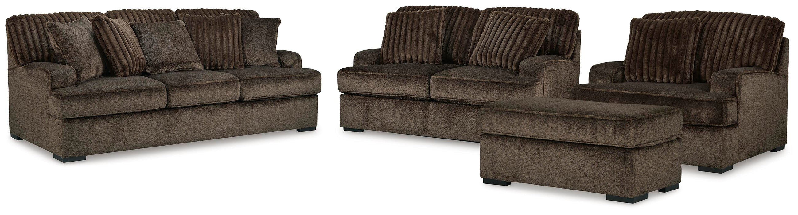 Aylesworth Chocolate Aylesworth Sofa, Loveseat, Chair and Ottoman