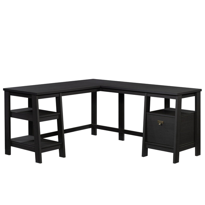 Sauder Trestle Transitional L-Shaped Writing Desk, Raven Oak Finish - new