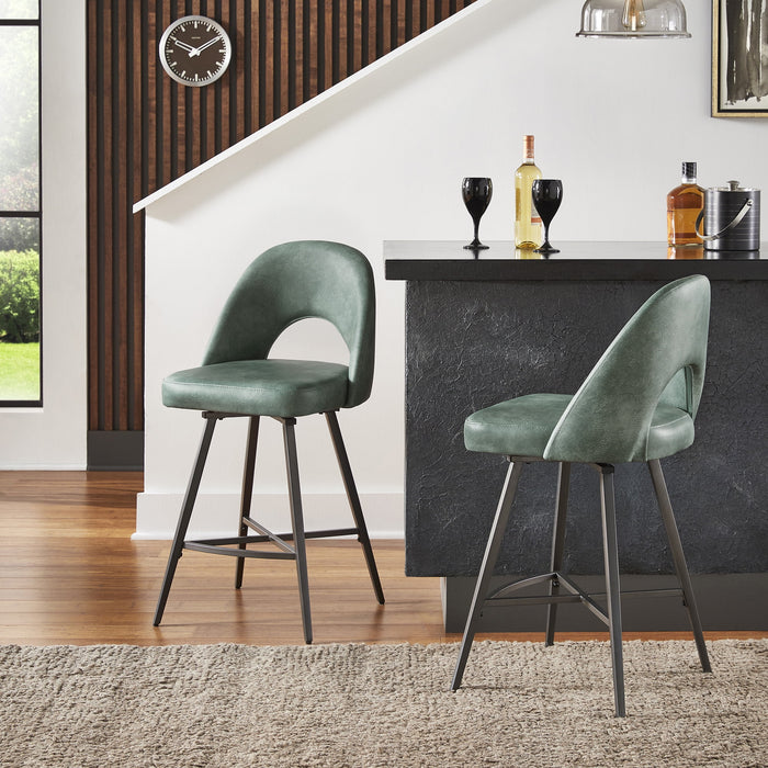 Weston Home Krista 24" Metal Swivel Mid Back Counter Stools, Set of 2, Teal - open_box