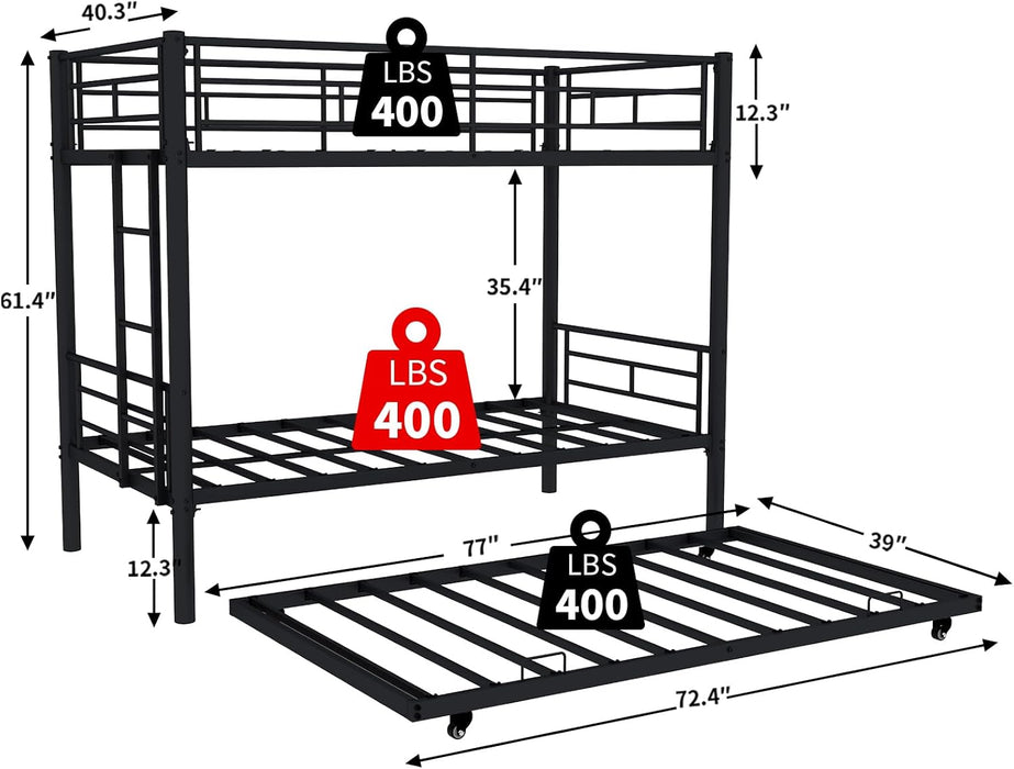 Flieks Heavy-Duty Sturdy Meta Twin Over Twin Bunk Bed, Noise Reduced, Safety Guardrail, No Box Spring Needed,Black - new