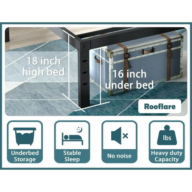 Rooflare 18'' Heavy Duty Twin XL Metal Platform Bed Frame for Adult,Black - new