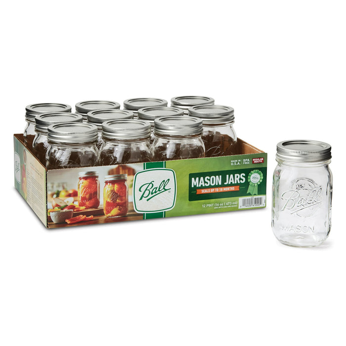 Ball Regular Mouth 16oz Pint Mason Jars with Lids & Bands, 12 Count - open_box