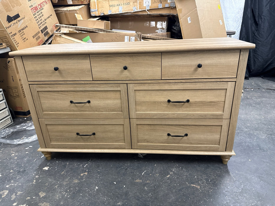 Oak 7 Drawer Dresser for Bedroom, Wooden Chest of Drawers for Living Room - open_box