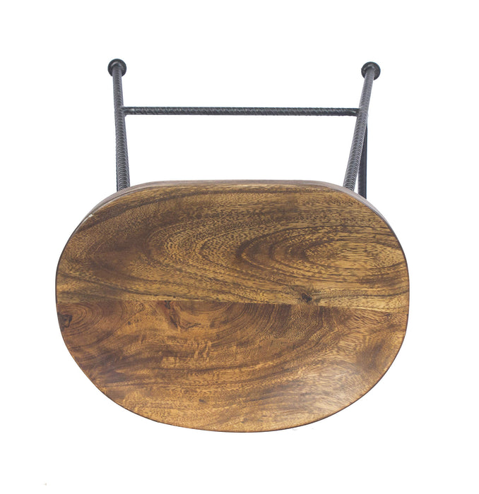 Mango Wood Saddle Seat Bar Stool With Iron Rod Legs - new