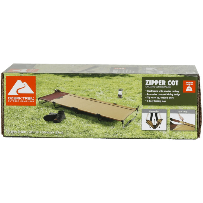 Ozark Trail Zipper Cot, Adult, 75.5" x26" x 5.5" - new