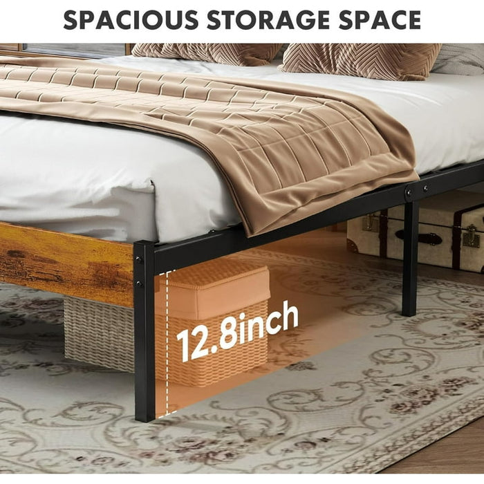 BEDDLE Twin Size Bed Frame with Headboard, 800LBS Mattress Foundation with All Sturdy Metal Support, Under Bed Storage, No Box Spring Needed, Easy Assembly, Rust Brown - new