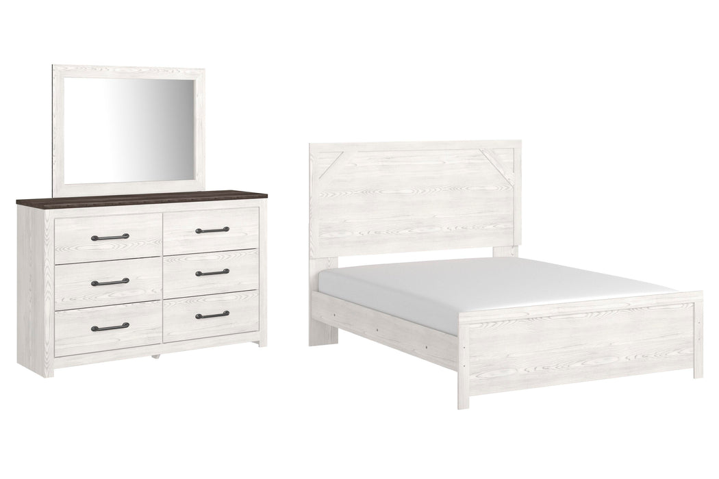 Gerridan White/Gray Gerridan Queen Panel Bed with Mirrored Dresser