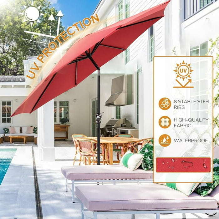 Smiaoer 9-FT Outdoor Patio Umbrella with Push Button Tilt and Crank, Patio Table Market Umbrella with 8 Sturdy Ribs UV Protection Waterproof for Pool Table Deck Porch Yard Garden,Red - new