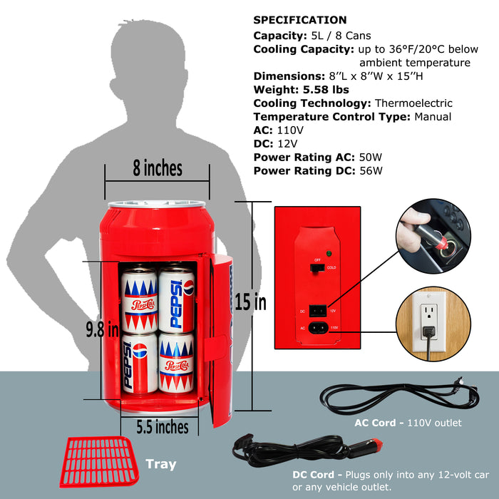 Guay Outdoor Portable Mini Fridge US Can Beverage Cooler – 8 Cans / 5 Liters - Indoor AC Home and Outdoor DC Car Vehicle Small Refrigerator - new
