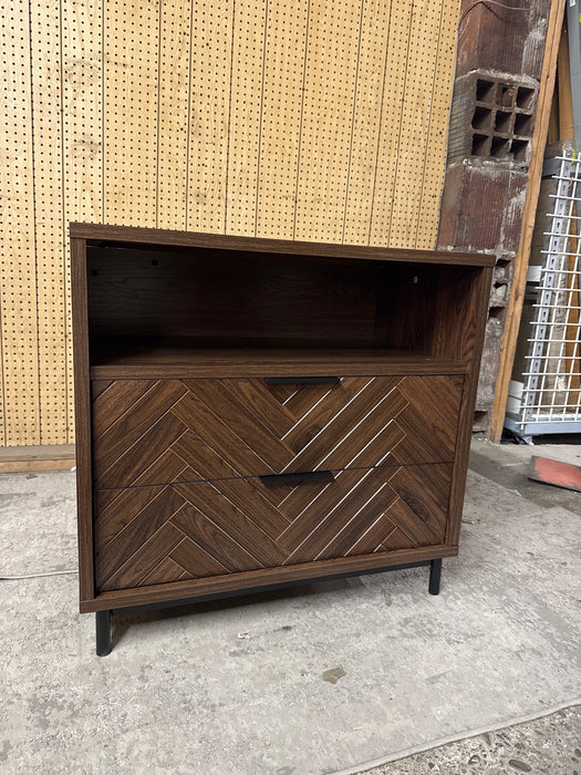 Better Homes & Gardens Wyatt Geo 2-Drawer Nightstand with USB, Walnut Finish - new