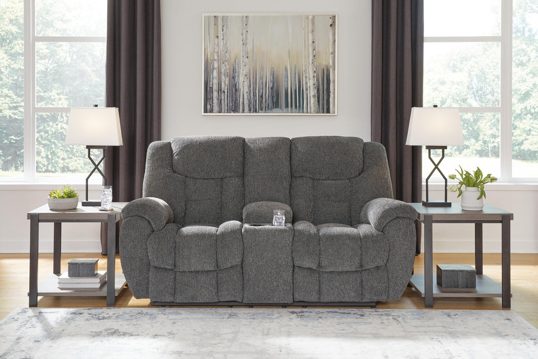 Foreside Charcoal DBL Rec Loveseat w/Console