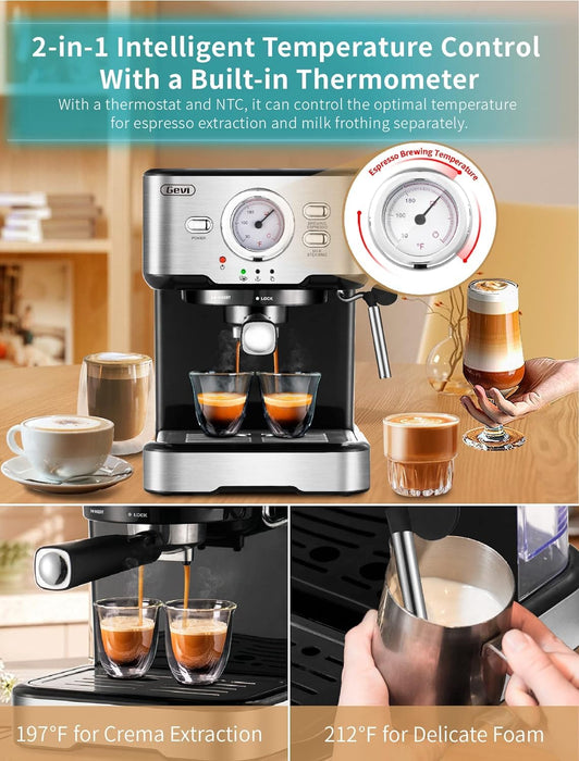 Gevi Espresso Machine 15 Bar Pump Pressure, Cappuccino Coffee Maker with Milk Foaming Steam Wand for Latte, Mocha, Cappuccino, 1.5L Water Tank, 1100W, Black silver 4 - new