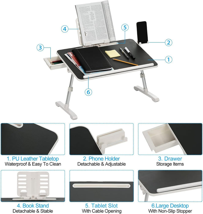 PATIKIL Laptop Bed Tray Table, 22.8"x14.6", Foldable Lap Desk with Drawer, Adjustable Bed Desk for Laptop Bed Working, Eating, Writing, Gaming, Drawing, Grey - new
