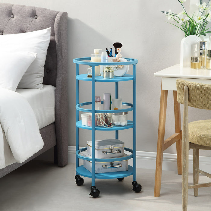 Mainstays 32" 3-Tier Rolling Round Kitchen Bar Storage Cart, Blue - new