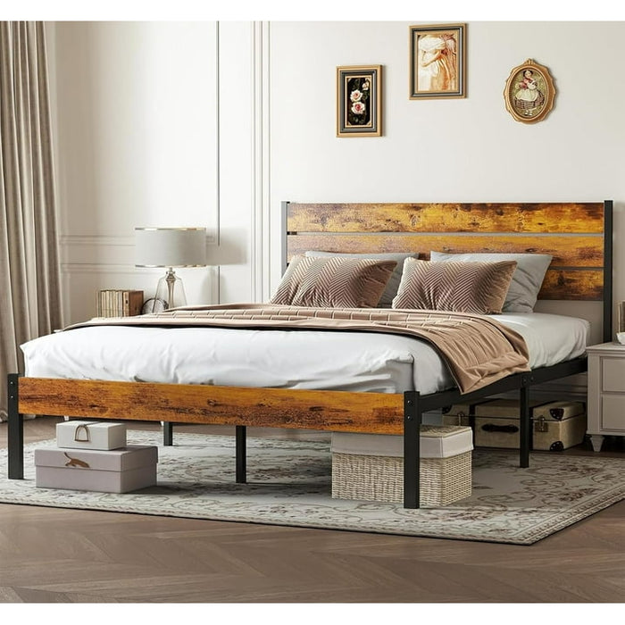 BEDDLE Twin Size Bed Frame with Headboard, 800LBS Mattress Foundation with All Sturdy Metal Support, Under Bed Storage, No Box Spring Needed, Easy Assembly, Rust Brown - new