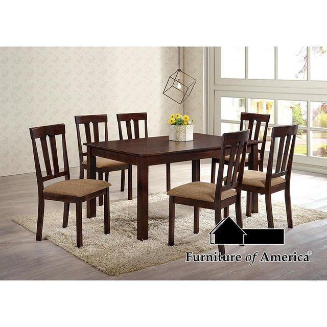 Topeka 7 Piece Rectangular Dining Room Set in Walnut and Beige by Furniture of America - FOA-NX3001T-7PC - new