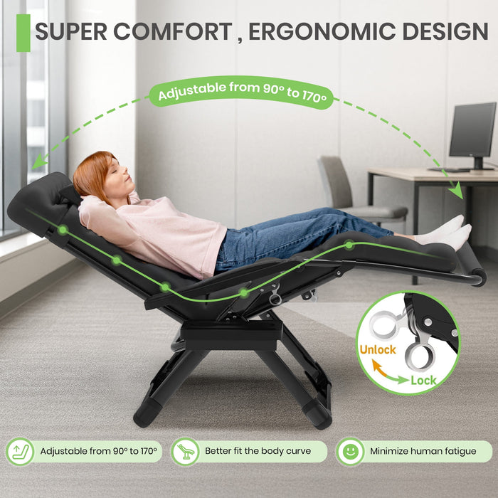 GVDV Oversized Zero Gravity Chair, 33In XXL Lounge Chair with Removable Thick Cushion, Lawn Patio Reclining Chair Upgraded Alloy Lock and Cup Holder, for Indoor Outdoor, Black - new