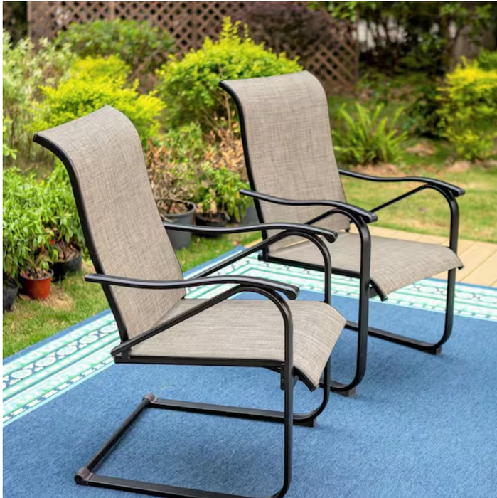 Black Ergonomic C-Spring Textilene Metal Patio Outdoor Dining Chair (2-Pack) - new