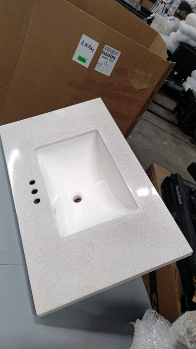 Glacier Bay 37 in. W x 22 in. D Solid Surface White Rectangular Single Sink Vanity Top in Titanium - new