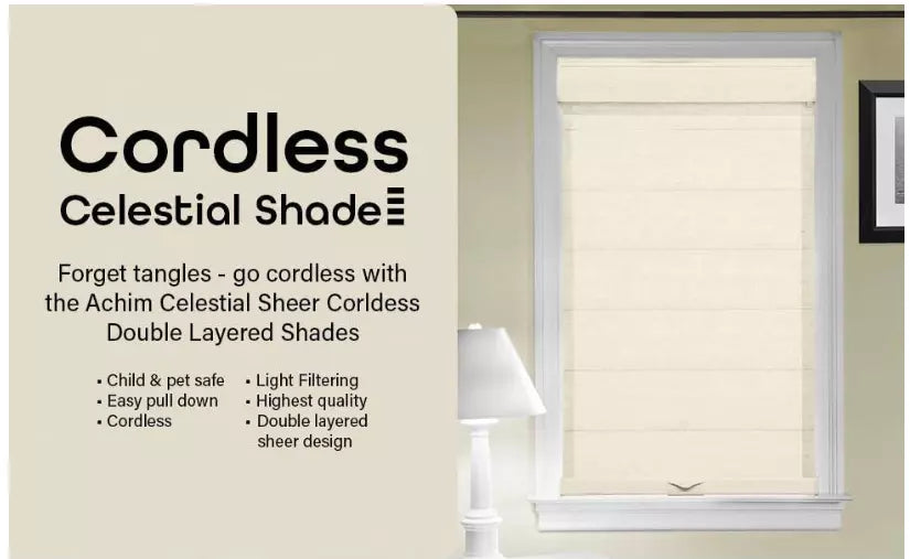 Achim Importing Cordless Celestial Sheer Double Layered Shade - Linen - 34 x 72 in. - new