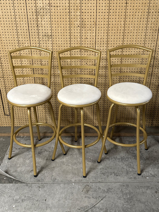 Mainstays 3 Pack Indoor Adjustable 24" or 29" Swivel Gold Metal Barstool, Cream Seat - new
