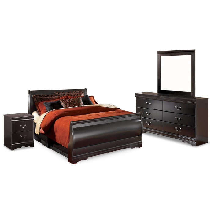 Huey Vineyard Black Huey Vineyard Full Sleigh Bed with Mirrored Dresser and Nightstand
