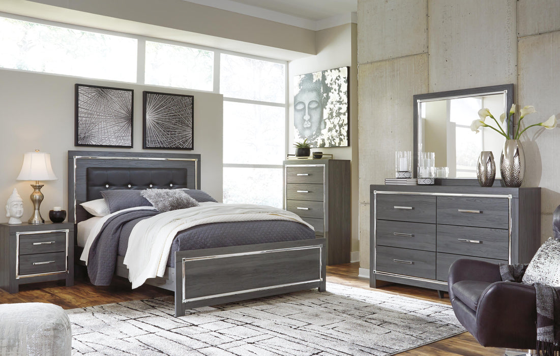 Lodanna Gray Lodanna Queen Panel Bed with Mirrored Dresser and Chest