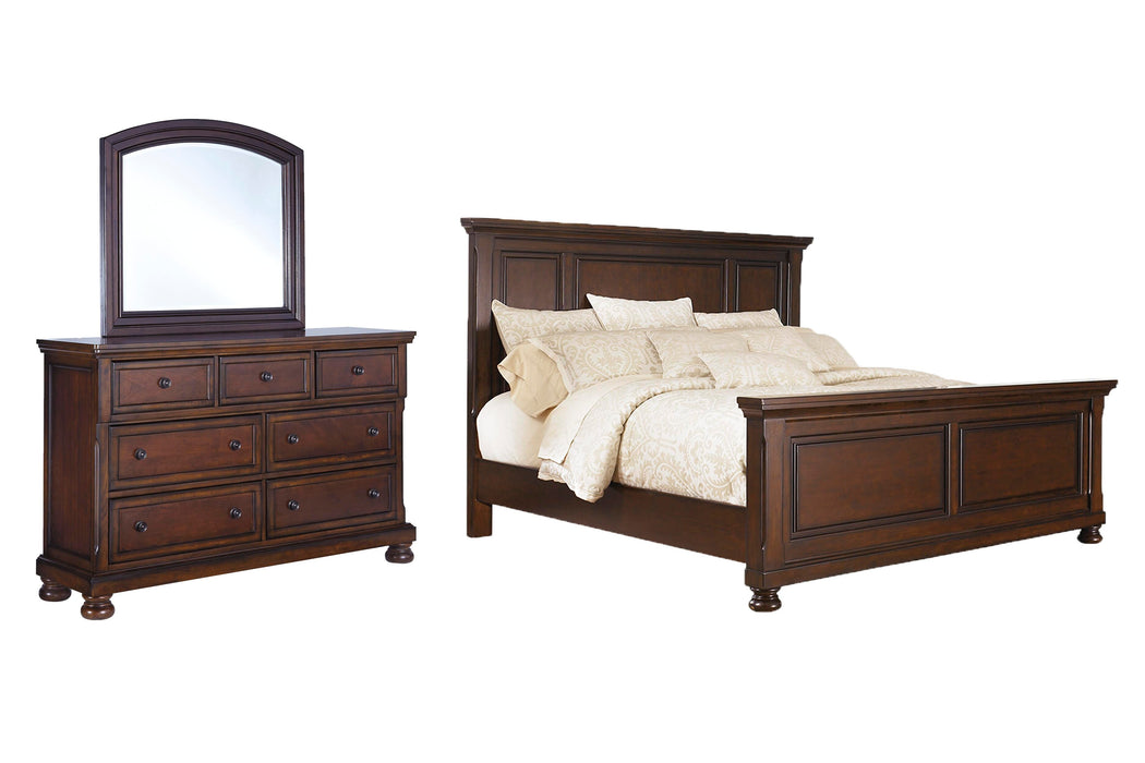 Porter Rustic Brown Porter California King Panel Bed with Mirrored Dresser