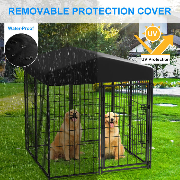 Anyask 4FT(D) x 4FT(W) x 4.5FT(H) Large Outdoor Heavy Duty Metal Dog Kennel Playpen with Sun/Rain Roof Top for Cat Duck Chicken - new